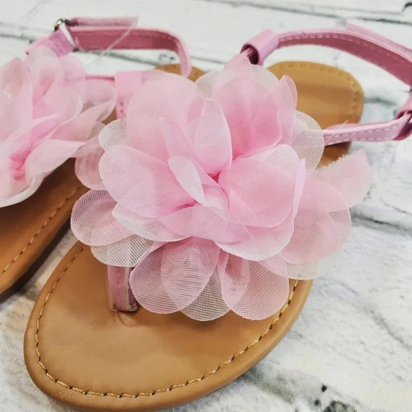 Soft Pink Flower Flip Flops. Toddler Girl Shoes. - Picture 2 of 6